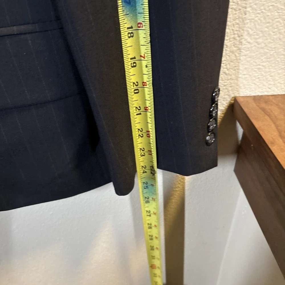 Barrington Blazer Mens 38 Short Black Pinstripe Two Buttons Wool Poly Blend